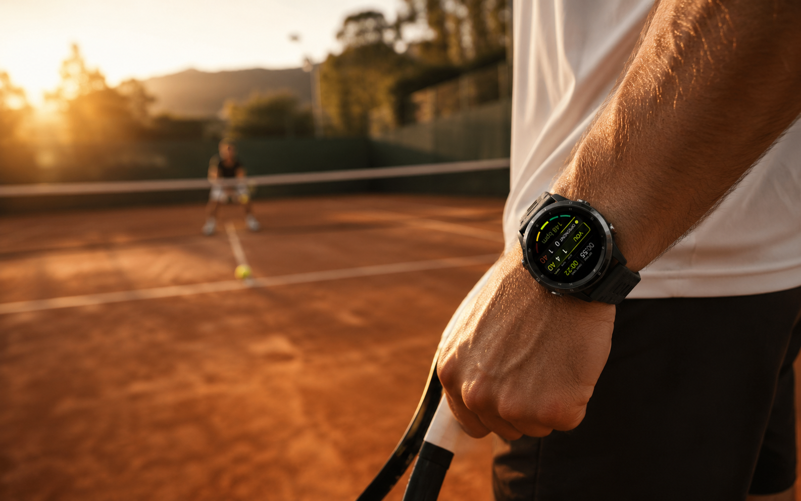 Center Court Tennis-App auf der Uhr während eines Matches